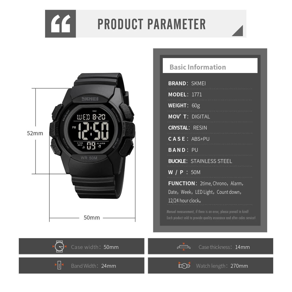 Jam Tangan Pria SKMEI 1771 Dual Time Jam Tangan Digital LED Original SKMEI