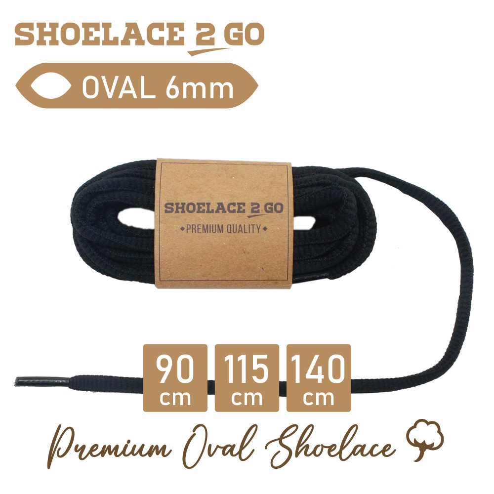 SHOELACE 2 GO PREMIUM TALI SEPATU LONJONG OVAL - SO6 - B1 - BLACK - 6MM