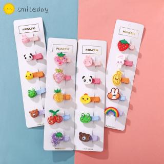 5pcs set  Jepit  Rambut  Bentuk Kartun Buah Hewan Gaya Korea 