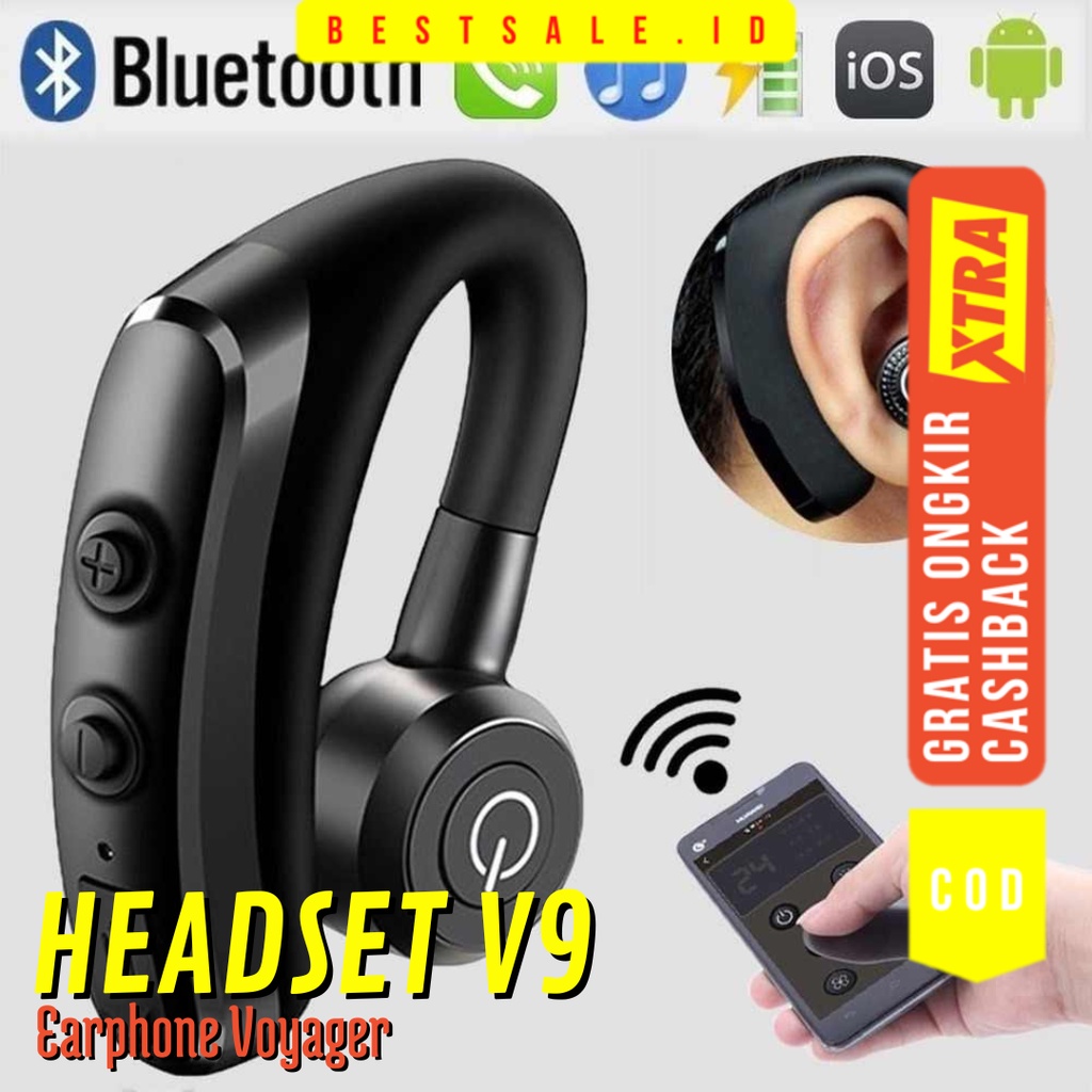 Headset Bluetooth Voyager V9 - Wireless Earphone Mic Control Hands Free V9