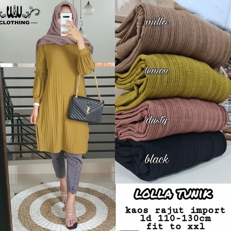 Lolla Tunik Kaos Rajut Ld 110 120 Tebal Nyaman Adem