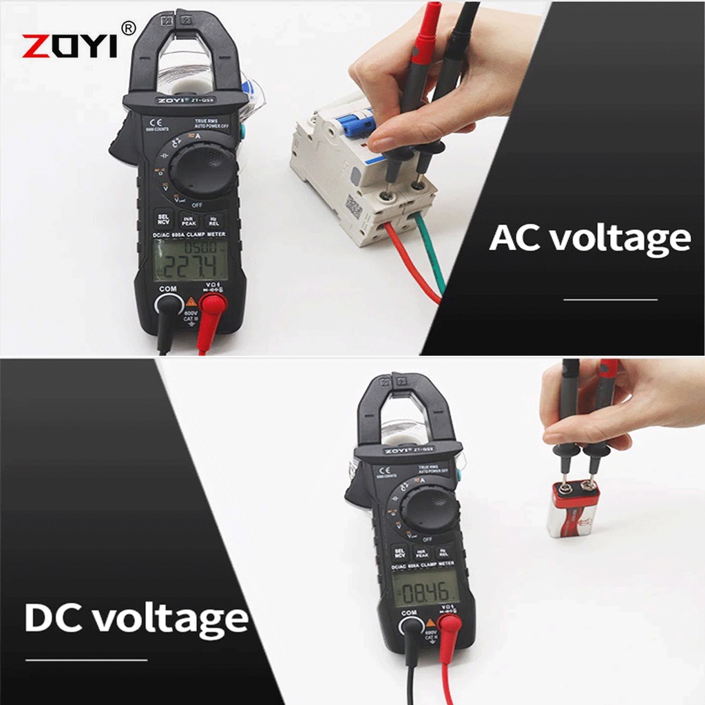 ZOYI ZT-QS9 Digital Clamp Meter 600A DC AC Ammeter Voltage Tester