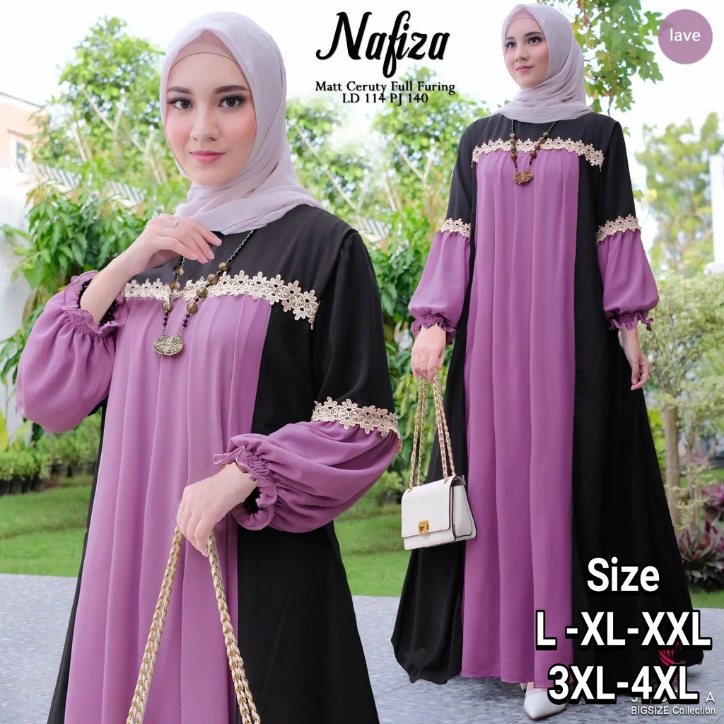 gamis terbaru wanita Nafija Dress Big Size Ukuran L XL XXL XXXL 5L Bahan Cerutybabydol Adem Furing