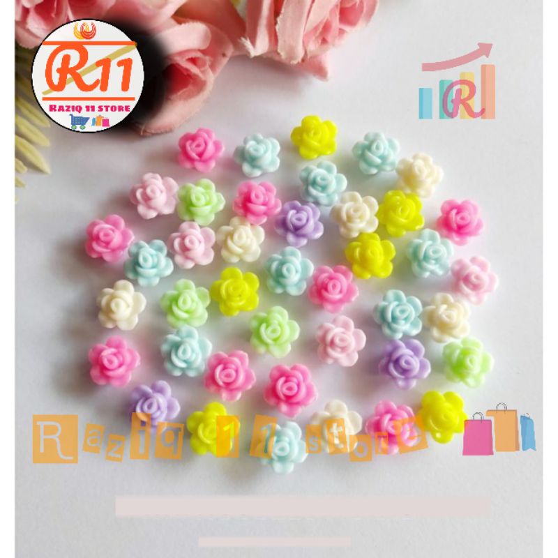 (25 pcs) Manik Manik Pastel Mote Susu Motif Bintang Bunga Bahan Craft &amp; DIY