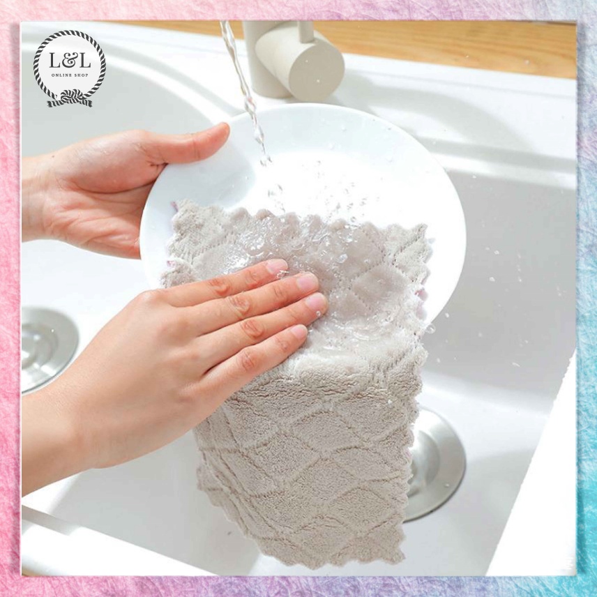 Kain Lap Piring Serbet Anti Noda Minyak Anti Lengket Microfiber 24 x 13 cm Alat Perlengkapan Dapur Serbaguna