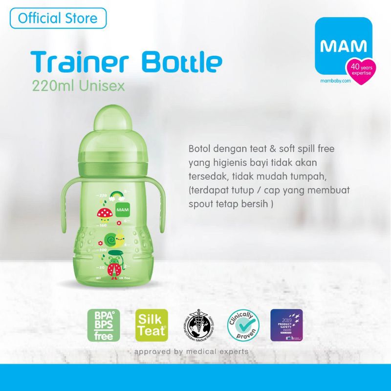 MAM Trainer Bottle 220ml (Spout+Teat) / Baby Training Cup Botol Sipper Bayi