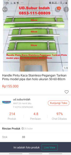 Handle Pintu Kaca Stainless-pegangan Tarikan Pintu Model Pipa Dan Holo Ukuran 50-60-80cm