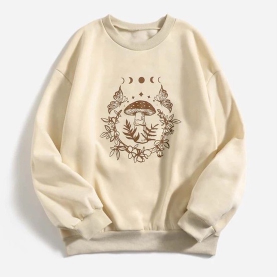 CREWNECK SWEATER WANITA BUTTERFLY MUSHROOM - ATASAN CEWEK HALUS PREMIUM