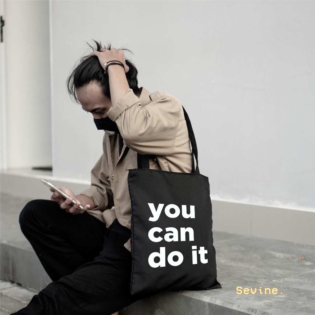 Sevine Totebag Tas Wanita Tote bag Resleting Girl Quotes Black Series Hitam - TQ1