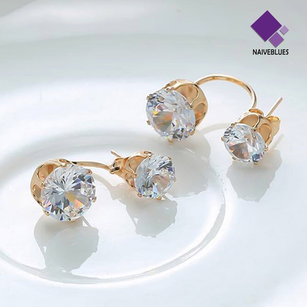 Anting Stud Berlian Imitasi Ganda Bahan Alloy Untuk Wanita