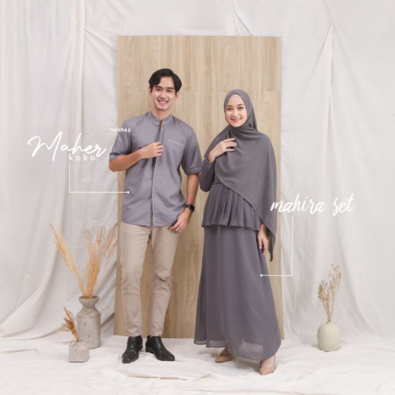 Koko Maher naisha ori terbaru kemeja pria bisa couple dengan Mahira set gamis Ceruti babydoll