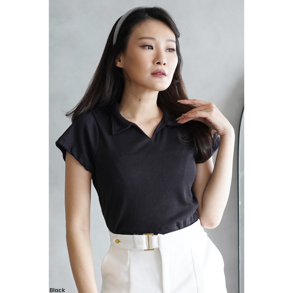 Colar V-neck Knit Top Atasan Wanita Blouse