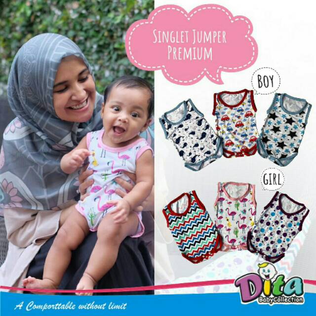 Singlet jumper DITA motif , singlet Dita baby , singlet jumper murah , pakaian dalam baby