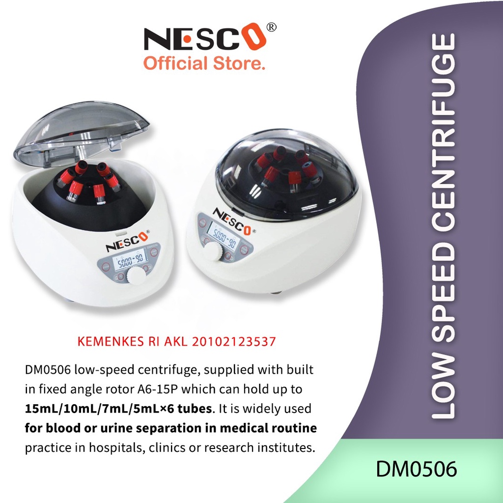 Low speed centrifuge DM0506, Nesco, Speed range from 300-5000rpm, with fixed rotor - 6x15mL/10mL/7mL/1.5-5ml