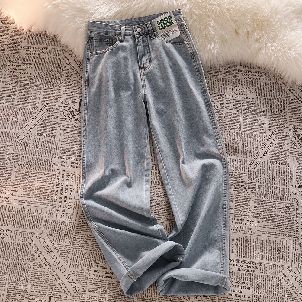 GOOD LUCK Korean Highwaist Kulot Jeans panjang wanita Loose（relpict）