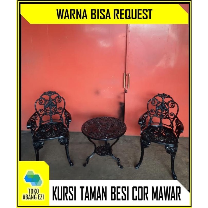 KURSI TAMAN / KURSI TERAS BESI COR MODEL MAWAR HITAM GLOSS SDFG96456E