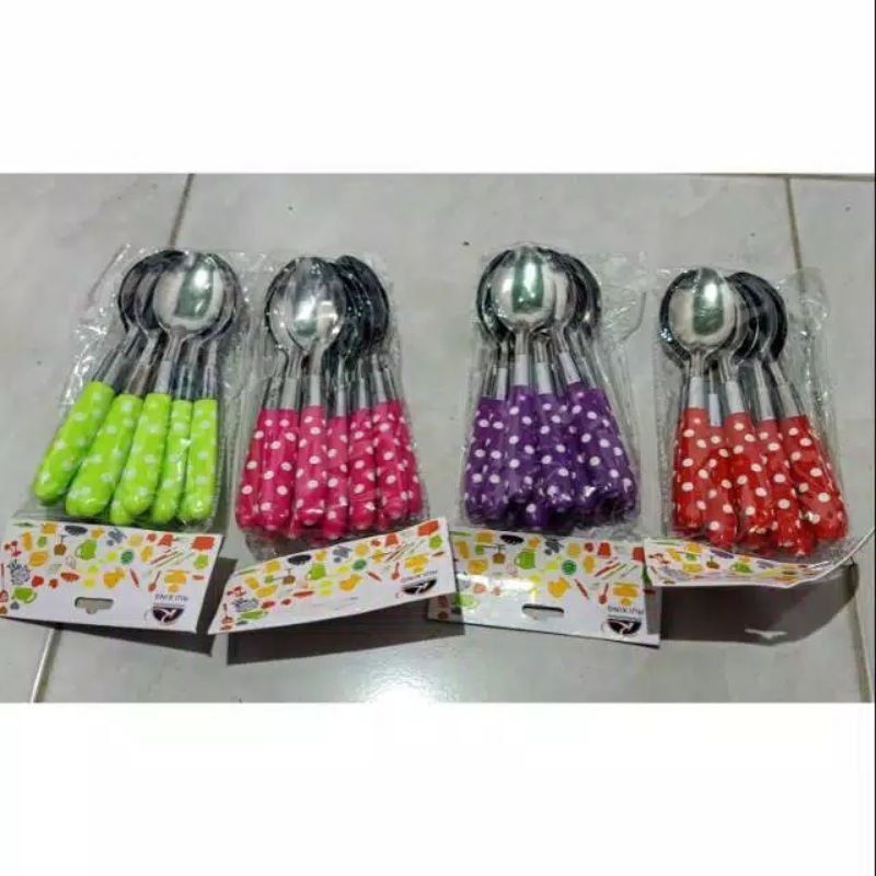 SENDOK POLKADOT 12 PCS /SENDOK ANEKA WARNA 1 LUSIN MURAH