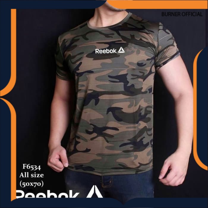 Kaos hijau ARMY REEBOK casual Loreng baju tentara tbc gym fitness