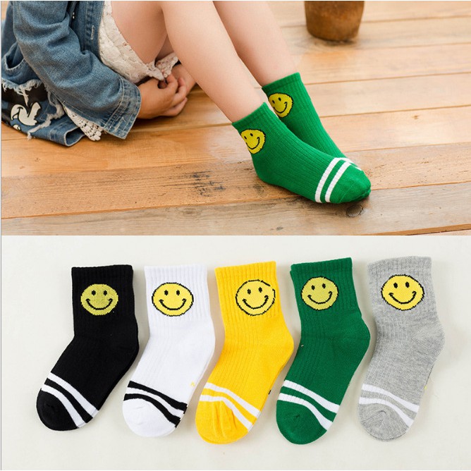 Kaos Kaki Anak Unisex kaus kaki Pola smiley lucu (5 pasang) K08