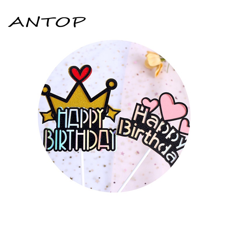 Selamat Ulang Tahun Kue Topper Mahkota Busur Kue Masukkan Dekorasi Pesta Ulang Tahun ANTOP