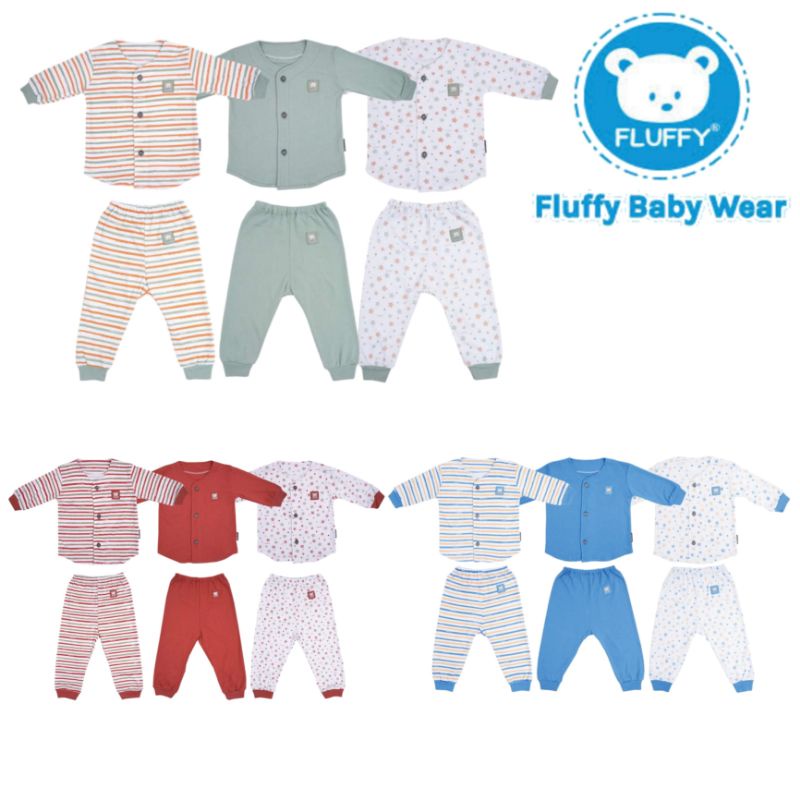 FLUFFY Setelan Baju Panjang Kancing Depan Celana Panjang S M L - Setelan Bayi - Setelan Anak