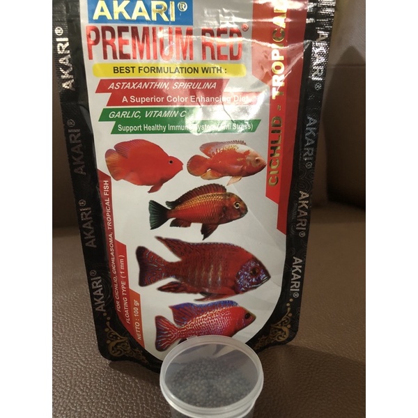 Pakan Ikan Cichlid, Oscar, Parrot Pelet Akari Premium Blue - Yellow - Red 1mm 10GR