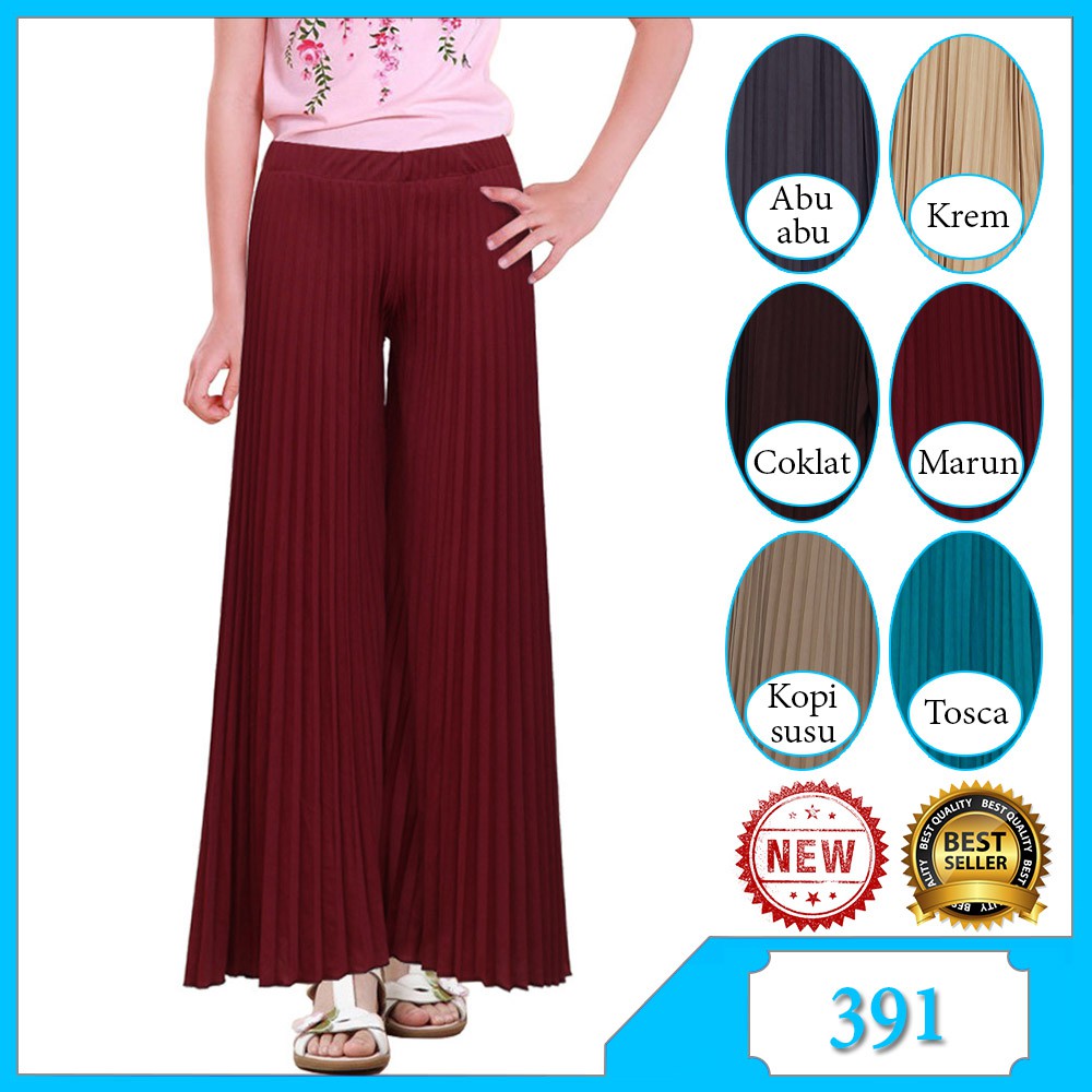 Celana Kulot Anak  Tanggung  Model  Plisket Bahan Jersey 