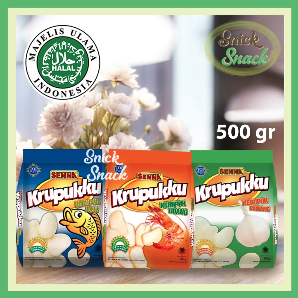 

Senna Krupukku Kerupuk Udang Ikan Bawang 500 gr dan Krupuk 250 gr Siap Goreng