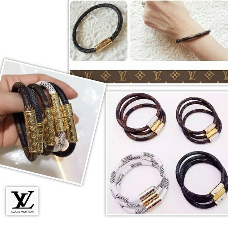 Gelang Kulit Leather Louis Vuitton Pengunci Magnet Gelang Wanita LV Kulit Leather Premium Quality