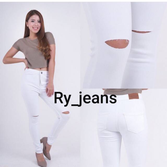 Celana putih wanita chinos baggy pant celana pinggang kolor karet melar highwaist