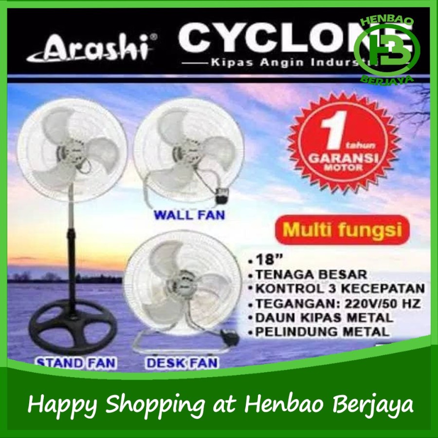 Arashi Kipas Angin Besi 3in1 Cyclone 18inch AR118SDW Standing Fan