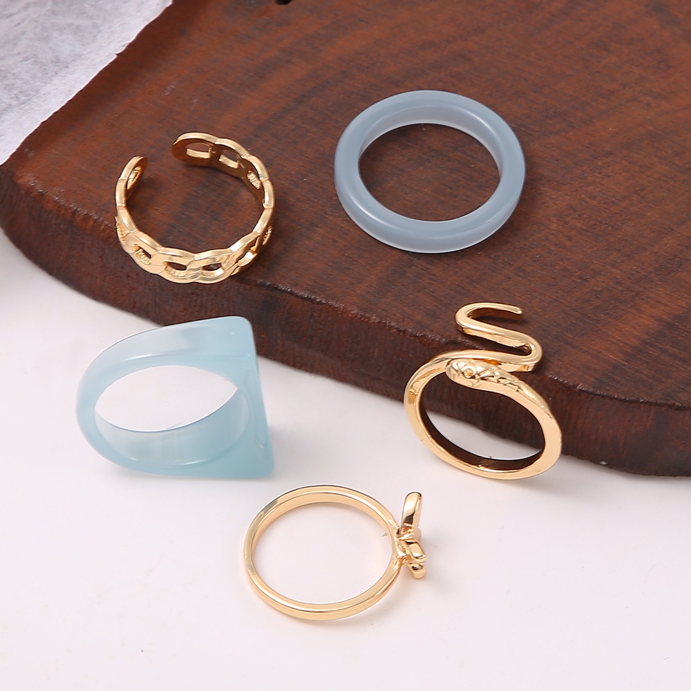 IFYOU 5Pcs Personalized Fashion Resin Metal Ring Set Crystal Butterfly Finger Ring Women Jewelry Accessories