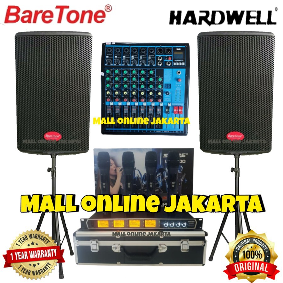 Paket sound system baretone 15 inch max15rc 4 mic wireless hardwell