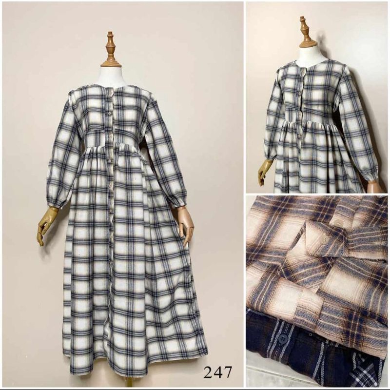Gamis MIDI Dress Flanel tebal Kotak ORI Jadore, Original J'adore