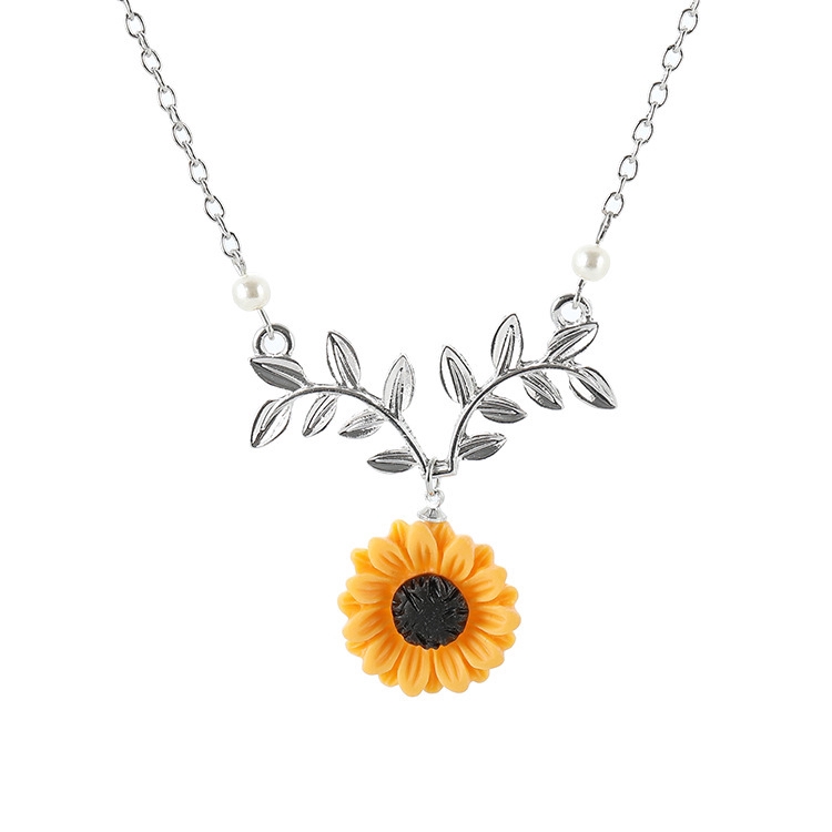 Kalung liontin bunga matahari Sunflower Pendant Necklace Beauty Leaf Flower Necklaces Choker for Women Gifts