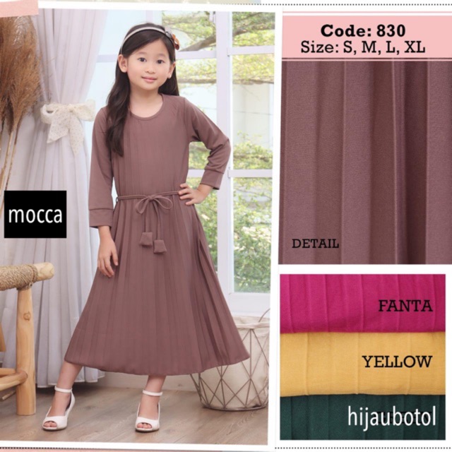 RR 830 - GAMIS PLISKET ANAK TALI PINGGANG SD PEREMPUAN ANAK KECIL CANTIK MUSLIM SYARI MAXI