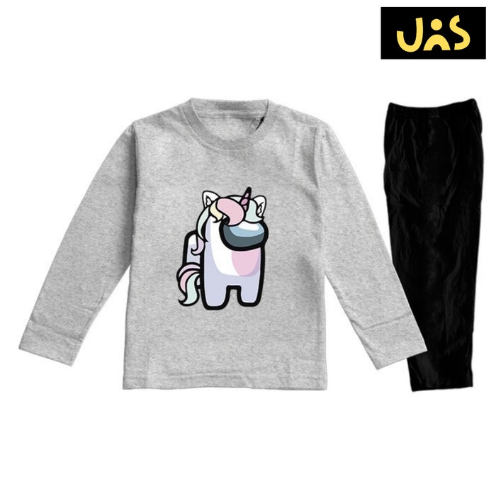 (BISA COD) Piyama Baju Tidur Anak Perempuan Gambar Among Us Soft - MistyHitam, Anak M
