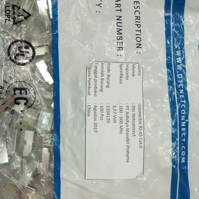 Terlaris Dtc Rj45 Connector Cat.6 Shielded @100Pcs Murah