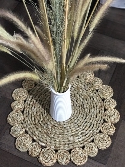 Placemat Seagrass Matahari Natural List Hitam Diameter 35 Cm