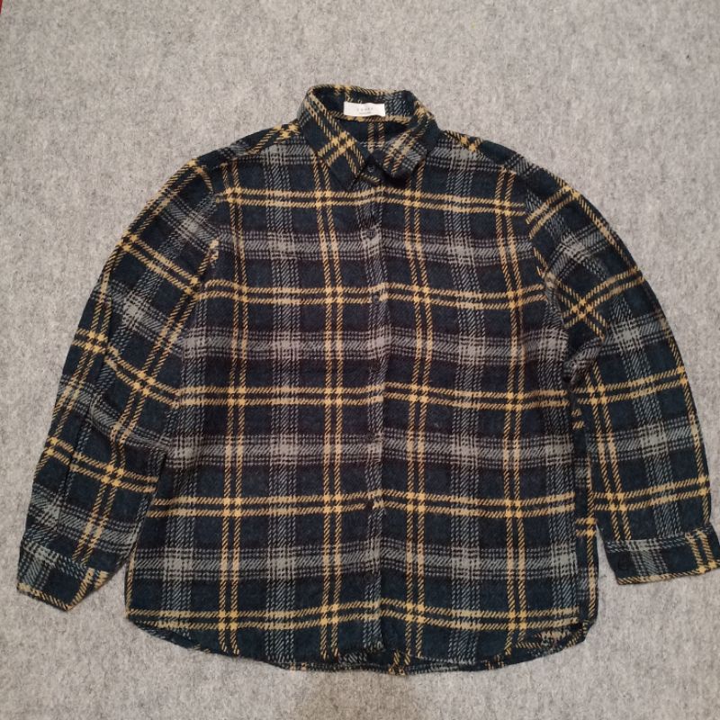 kemeja flannel wool tangan balon oversize outer second original murah