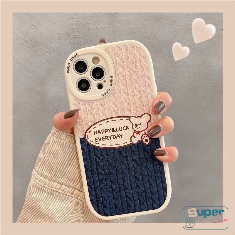 IPHONE Casing Kompatibel Untuk Iphone14 11 13 12 Pro MAX 6 6s 7 8 Plus XR X XS MAX Se2020Motif Kartun Beruang Rajut Garis Jahitan TPU Lembut Penutup Belakang