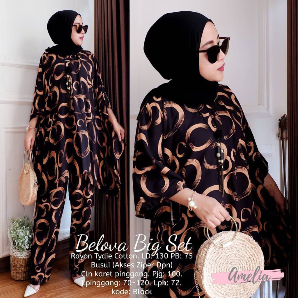 Belova Big Set - One Set Jumbo Rayon Batik Premium Waka Waka Setelan Wanita Celana Panjang Set Bigsize LD 140 cm