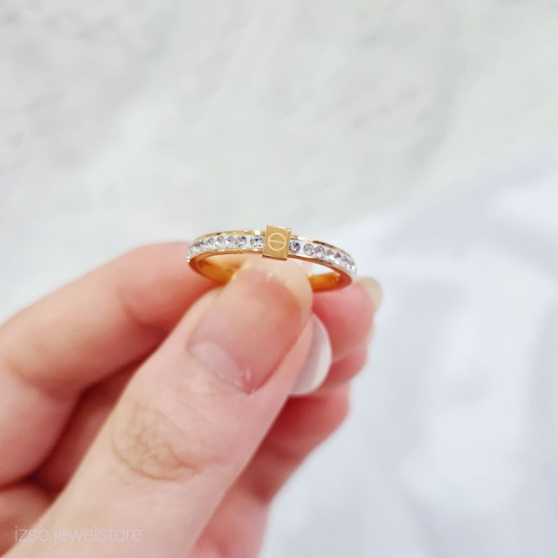 Cincin Titanium Cubic Zirconia Crystal Korean Style Lapis Emas 18k-Wendy