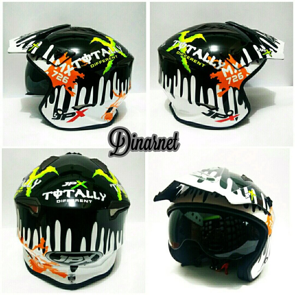 Helm JPX MX Standar SNI Semi Cross trail Trabas Supermoto Klx Motif X Black White