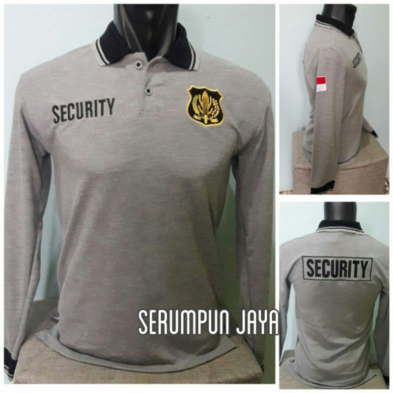 KAOS SECURITY ABU LENGAN PANJANG - KAOS KERAH SECURITY ABU LOGO KUNING PANJANG FULL BORDIR