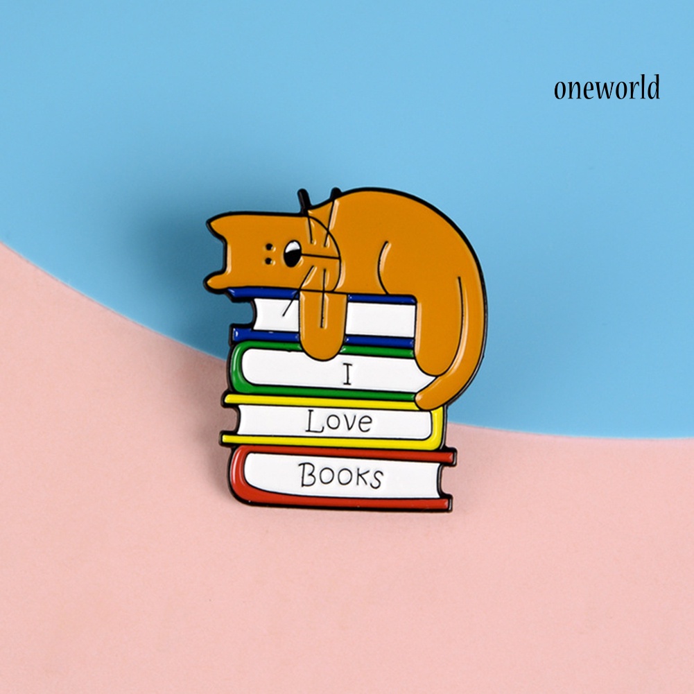 OW@ I Love Books Unisex Cartoon Cats Enamel Brooch Pin Bag Lapel Badge Accessory