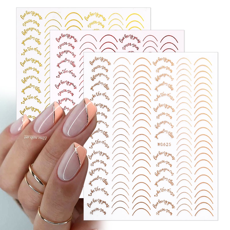 Stiker Kuku Motif Garis Geometri 3D Warna Rose Gold Untuk Nail Art