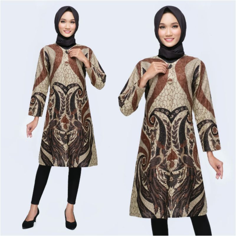 Dress Wanita Batik Jumbo Modern 4L-5L Batik Tunik Atasan Muslim Lengan Panjang Big Size XXXL ZR