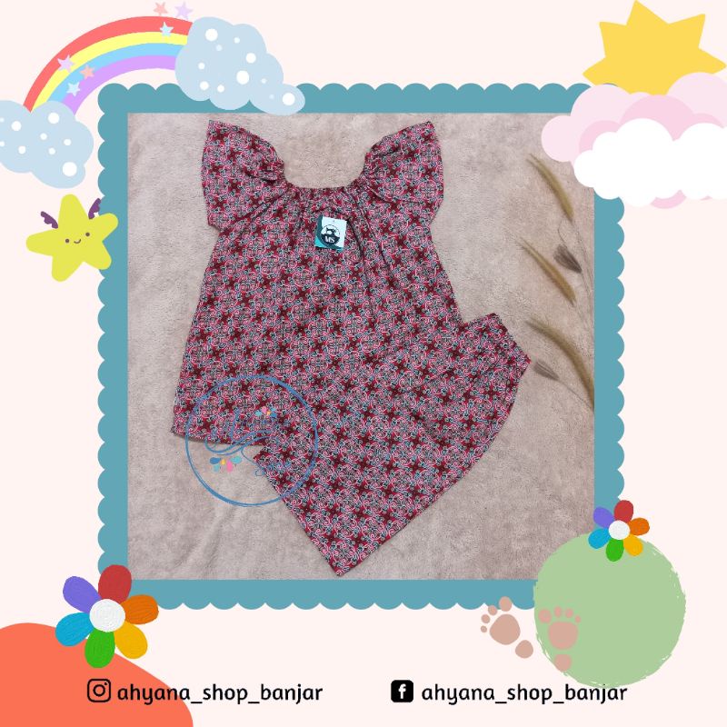 Setelan Pakaian Baju Daster dan Celana Bayi Anak Perempuan Tangan Ruffle Lembut Murah Usia 0 Bulan /
