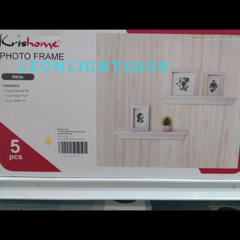 KRISHOME SET-5PCS BINGKAI FOTO DAN RAK DINDING PUTIH/ACE WALL FRAME W/SHELF/FRAME FOTO/BINGKAI FOTO